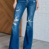 Gabriella Mid Rise Distressed Button Fly Flare by Judy Blue