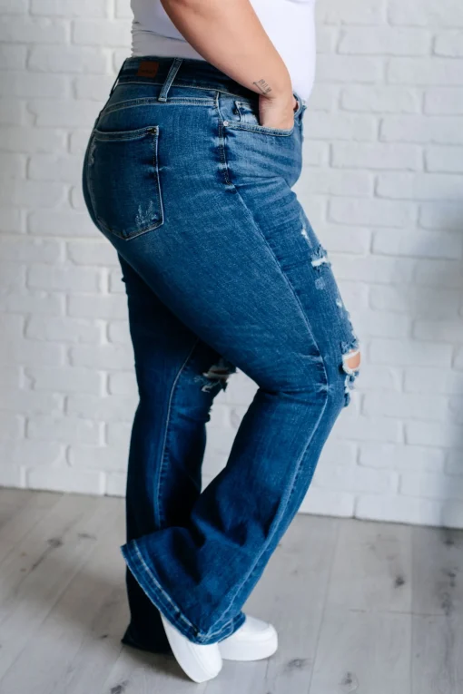 Gabriella Mid Rise Distressed Button Fly Flare by Judy Blue