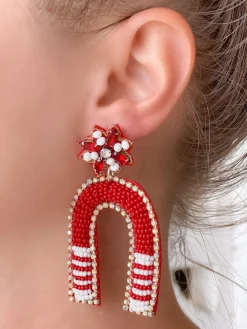 Game Day Beaded Arch Dangle Earrings - Burgundy & White