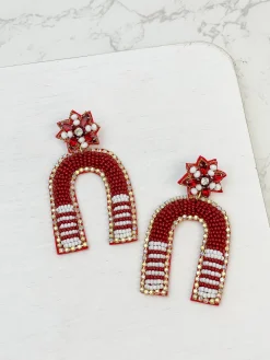 Game Day Beaded Arch Dangle Earrings - Burgundy & White