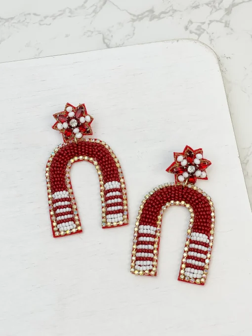 Game Day Beaded Arch Dangle Earrings - Burgundy & White