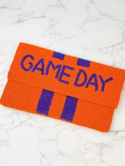 'Game Day' Beaded Clutch & Convertible Crossbody - Orange & Purple