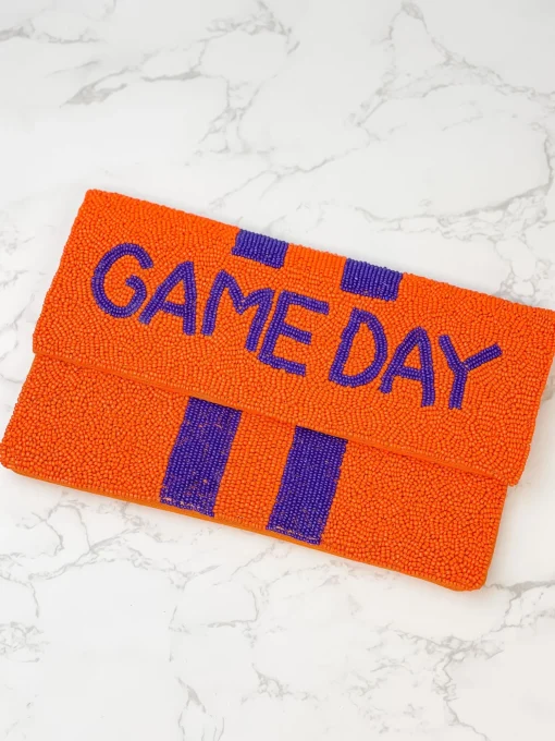 'Game Day' Beaded Clutch & Convertible Crossbody - Orange & Purple