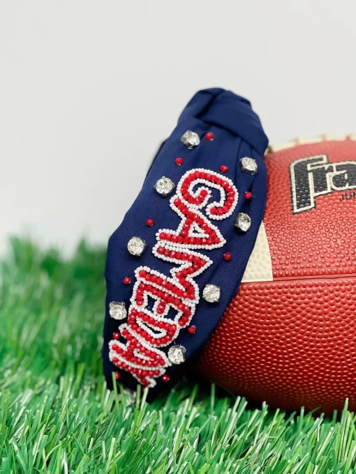 'Game Day' Embellished Headband - Navy Blue & Red