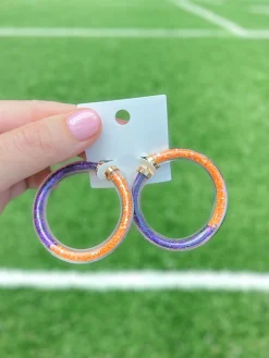 Game Day Jelly Tube Hoop Earrings - Purple & Orange