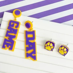 Game Day Paw Print Printed Stud Earrings - Yellow