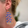 Game Day Seed Bead Fringe Dangle Earrings - Orange & Blue