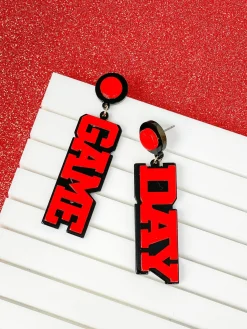 'Game Day' Statement Dangle Earrings - Black & Red