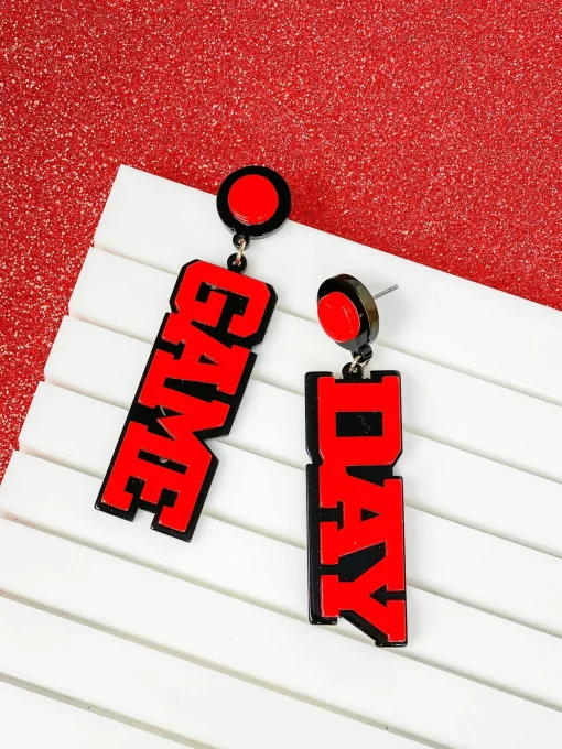'Game Day' Statement Dangle Earrings - Black & Red