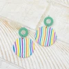 Geometric Circle Clay Dangle Earrings - Rainbow Stripe & Turquoise