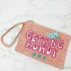 'Getting Rowdy' Beaded Zip Wristlet - Pink
