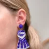 Glitter Cheerleader Dress Dangle Earrings - Purple & White