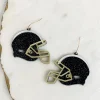 Glitter Football Helmet Dangle Earrings - Black