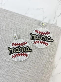 Glitzy Baseball Mama Beaded Dangle Earrings