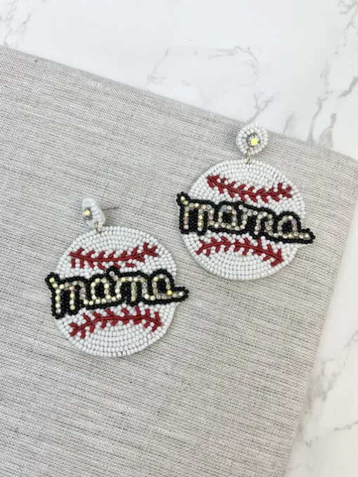Glitzy Baseball Mama Beaded Dangle Earrings