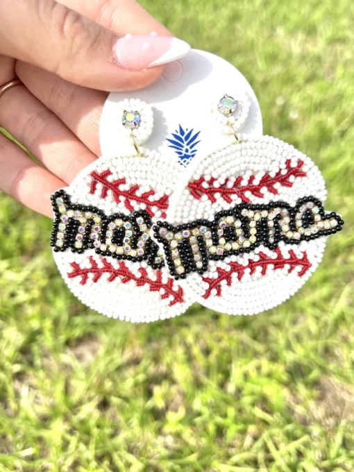 Glitzy Baseball Mama Beaded Dangle Earrings
