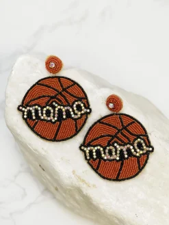 Glitzy Basketball Mama Beaded Dangle Earrings