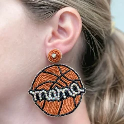 Glitzy Basketball Mama Beaded Dangle Earrings