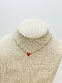 Glitzy Chain Heart Necklace - Red