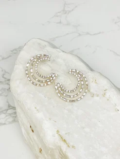 Glitzy Crescent Moon Statement Post Earrings - Gold