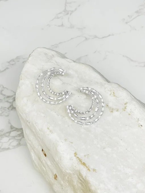 Glitzy Crescent Moon Statement Post Earrings - Silver
