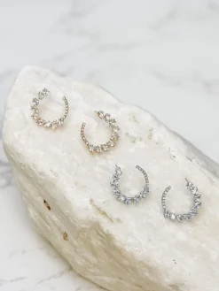 Glitzy Cubic Zirconia Hoop Earrings - Gold