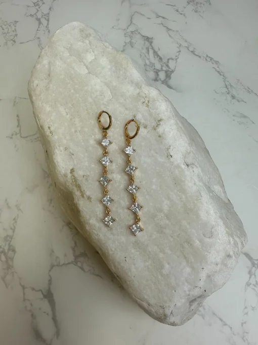 Glitzy Diamond Drop Chain Earrings - Crystal