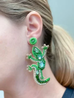 Glitzy Gecko Beaded Dangle Earrings