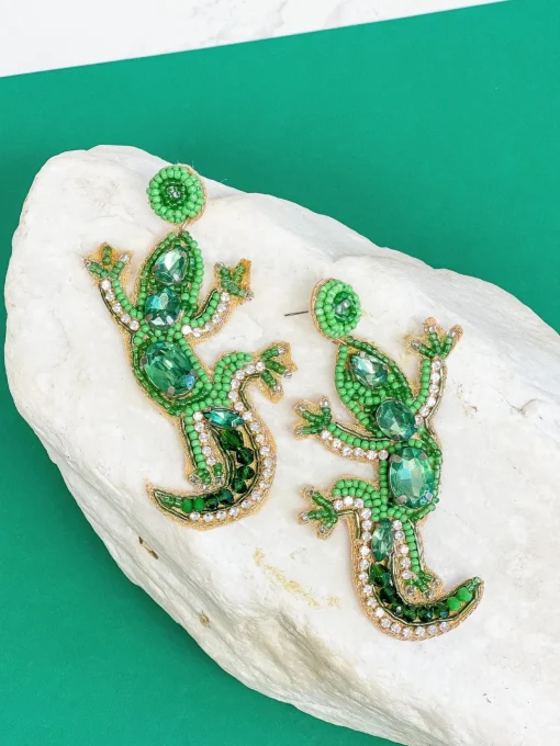 Glitzy Gecko Beaded Dangle Earrings