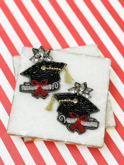 Glitzy Grad Cap Dangle Earrings