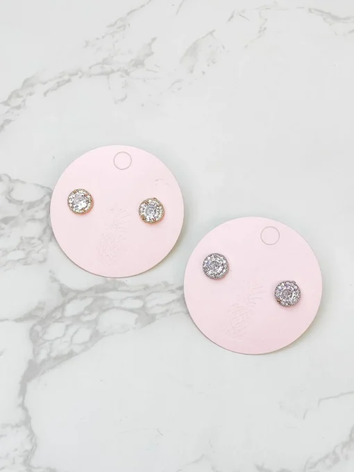 Glitzy Halo Circle Stud Earrings - Silver