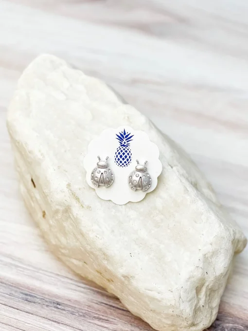 Glitzy Ladybug Stud Earrings - Silver