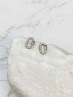 Glitzy Locked Link Earrings - Grey