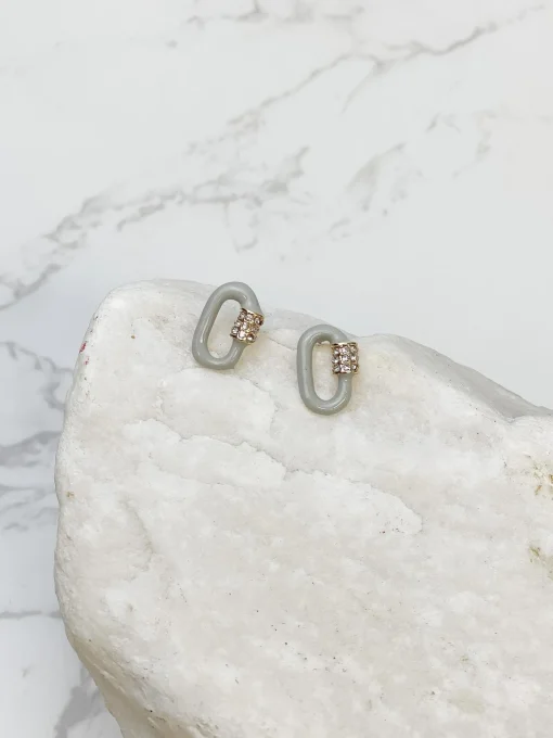 Glitzy Locked Link Earrings - Grey