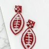 Glitzy Post Football Dangle Earrings - Maroon & White