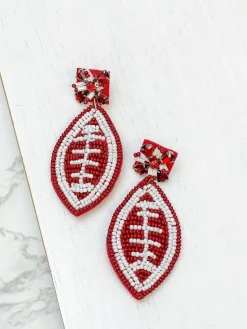 Glitzy Post Football Dangle Earrings - Maroon & White
