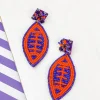 Glitzy Post Football Dangle Earrings - Purple & Orange