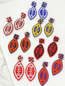 Glitzy Post Football Dangle Earrings - Maroon & White