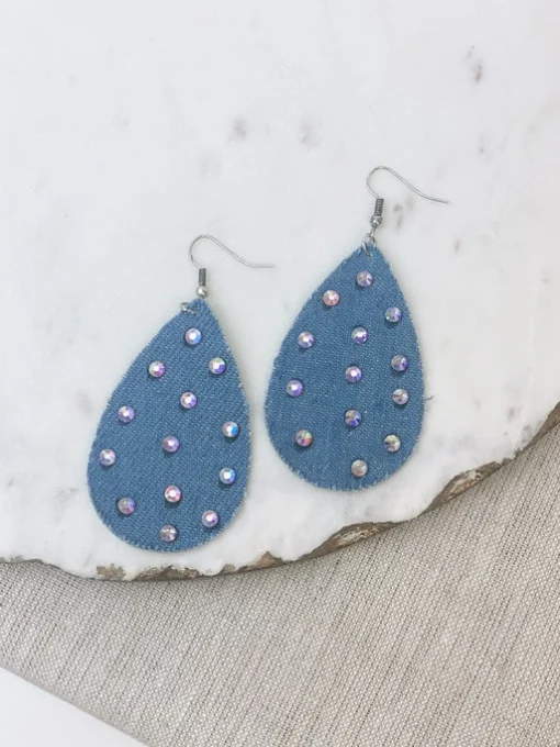 Glitzy Rhinestone Denim Dangle Earrings