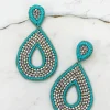 Glitzy Seed Bead Teardrop Dangle Earrings - Turquoise
