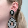 Glitzy Seed Bead Teardrop Dangle Earrings - Black