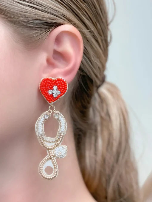 Glitzy Stethoscope Beaded Dangle Earrings