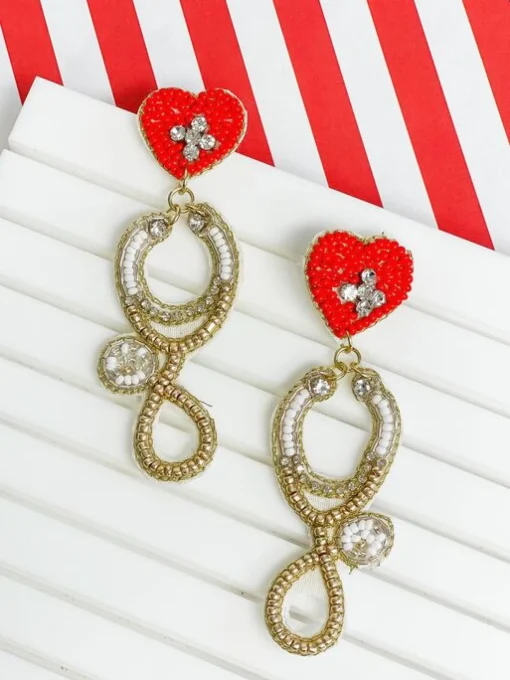 Glitzy Stethoscope Beaded Dangle Earrings