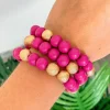 Gold & Color Bead Bracelet Stack - Pink