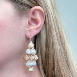 Gold & Silver Seashell Cluster Dangle Earrings