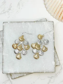 Gold & Silver Seashell Cluster Dangle Earrings