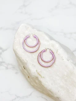 Gold Ball Double Hoop Earrings - Lavender