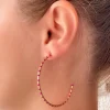 Gold Beaded Skinny Hoop Earrings - Fuchsia