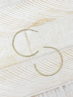 Gold Beaded Skinny Hoop Earrings - Mint