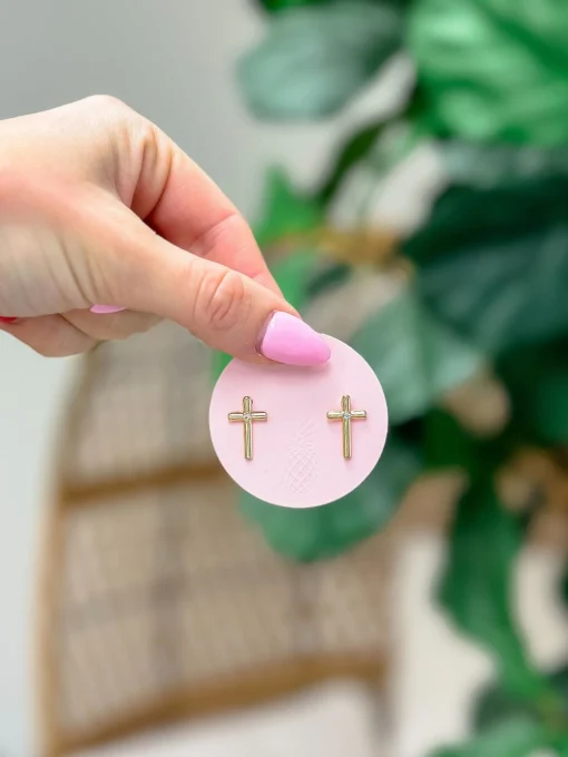 Gold Cross Stud Earrings